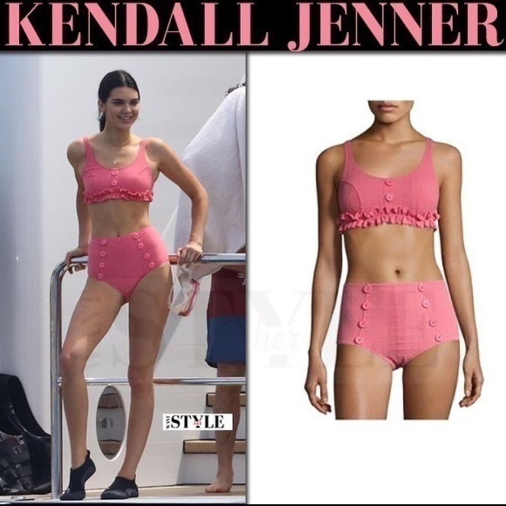 🆕 NWT Lisa Marie Fernandez Kendall Jenner Two Piece Colby Ruffle Pink Bikini